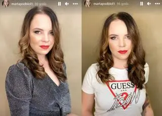 Marta Podbioł w makijażu i lokach