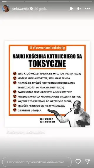 Katarzyna Warnke opublikowała grafikę o Kościele katolickim