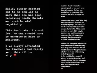 Hailey Bieber otrzymała wsparcie ze strony Seleny Gomez 