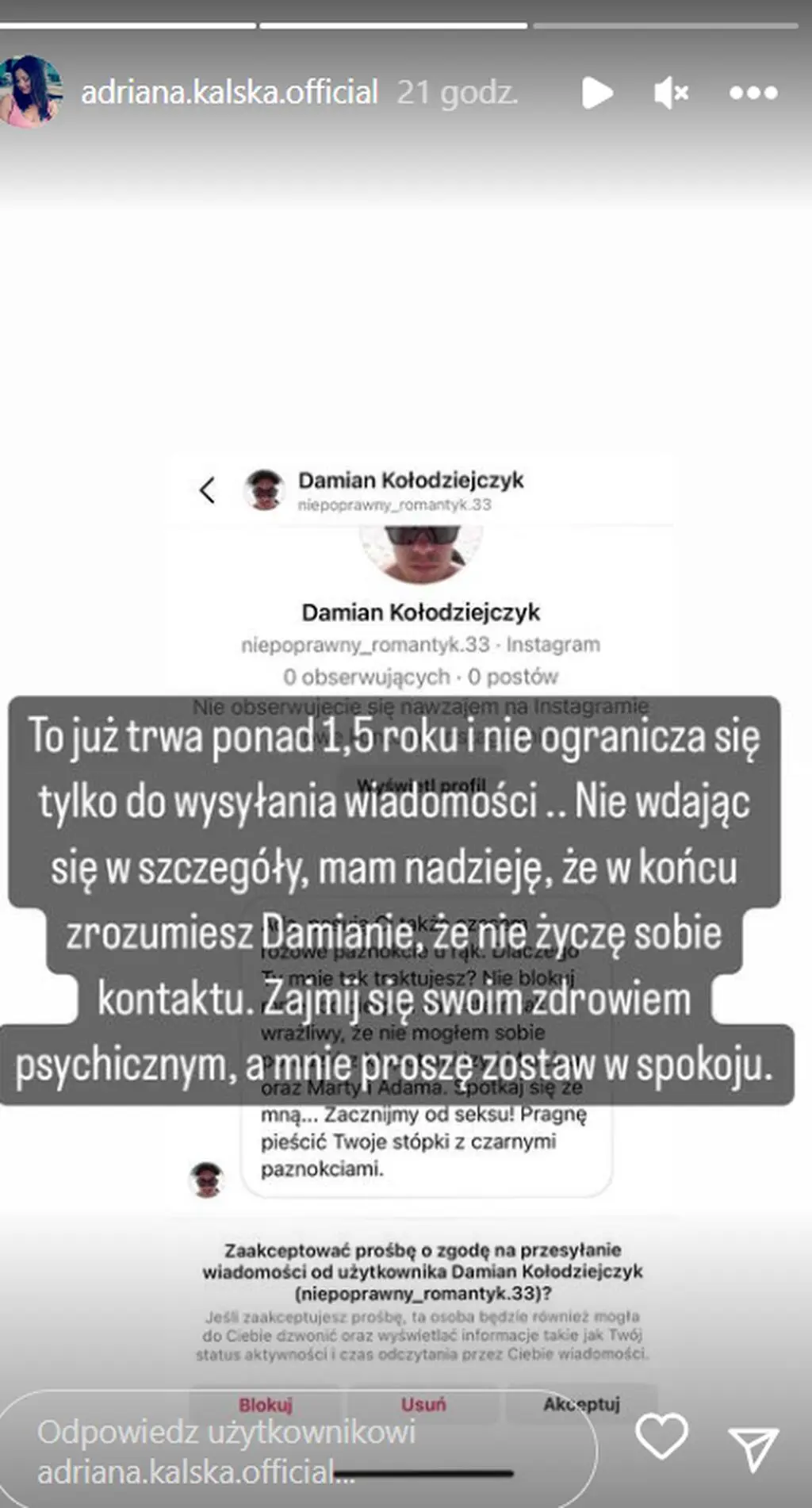 Adriana Kalska pokazała wiadomości od stalkera
