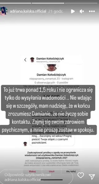 Adriana Kalska pokazała wiadomości od stalkera