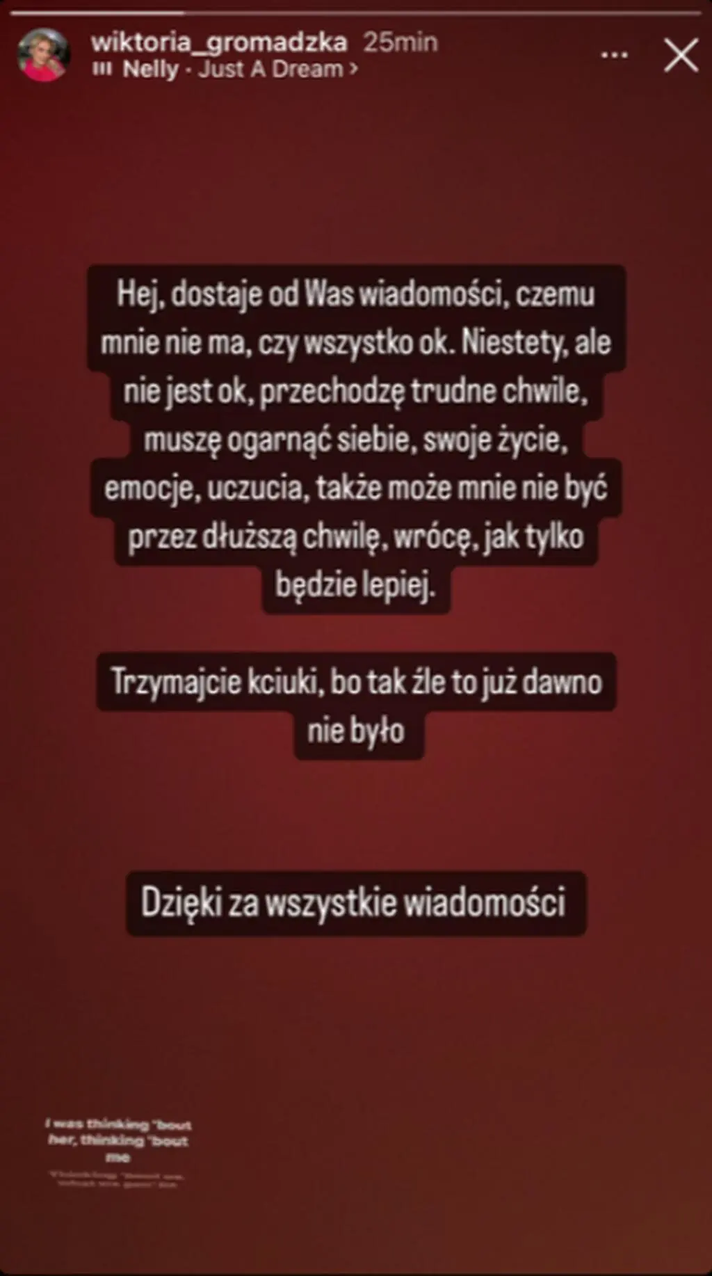 Wiktoria Gromadzka przeżywa trudny czas