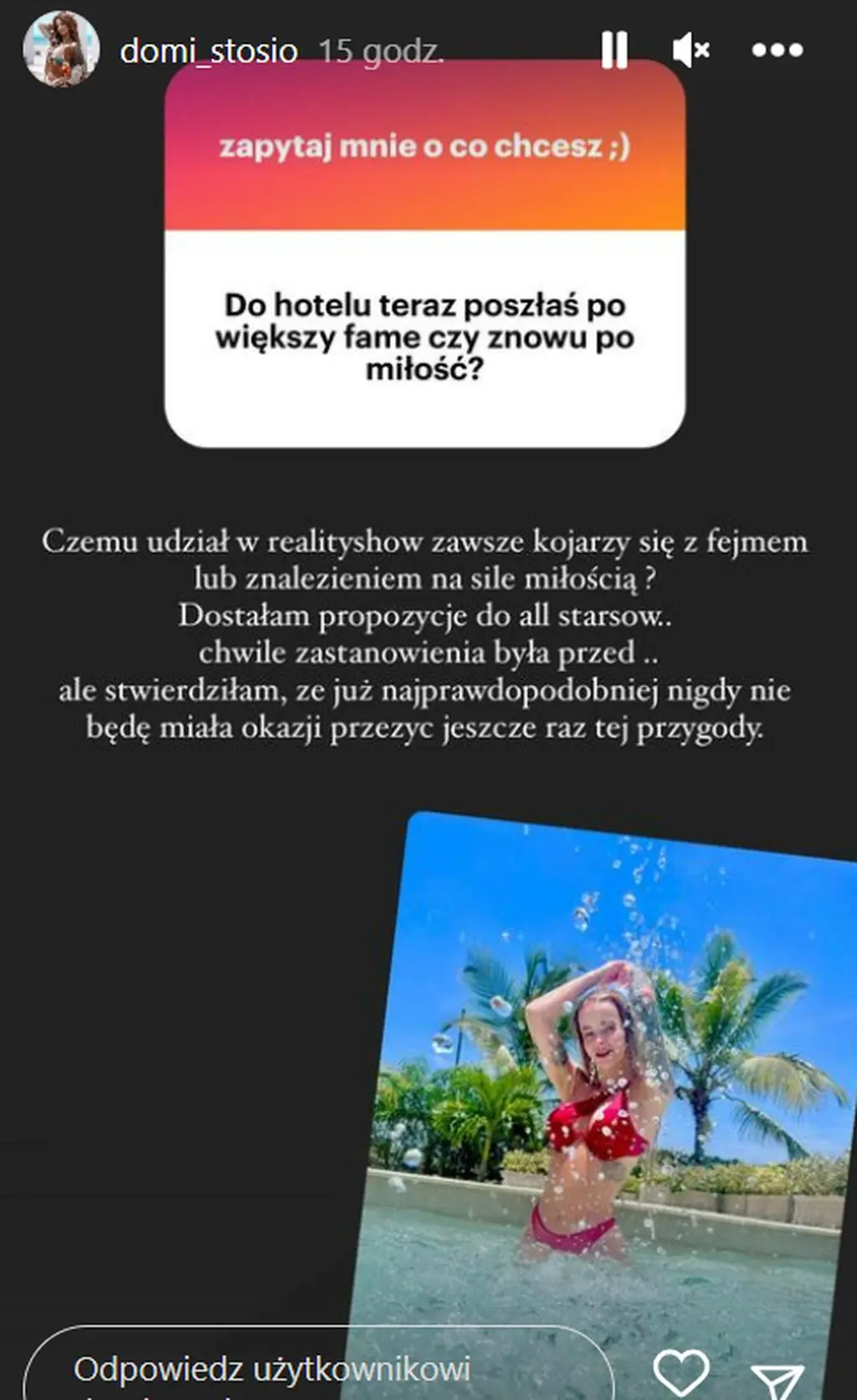 Dominika Stosio o udziale w "Hotelu Paradise All Stars"