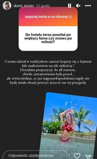 Dominika Stosio o udziale w "Hotelu Paradise All Stars"