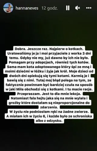 Hanna Zborowska-Neves otrzymuje groźby za złe traktowanie kota 