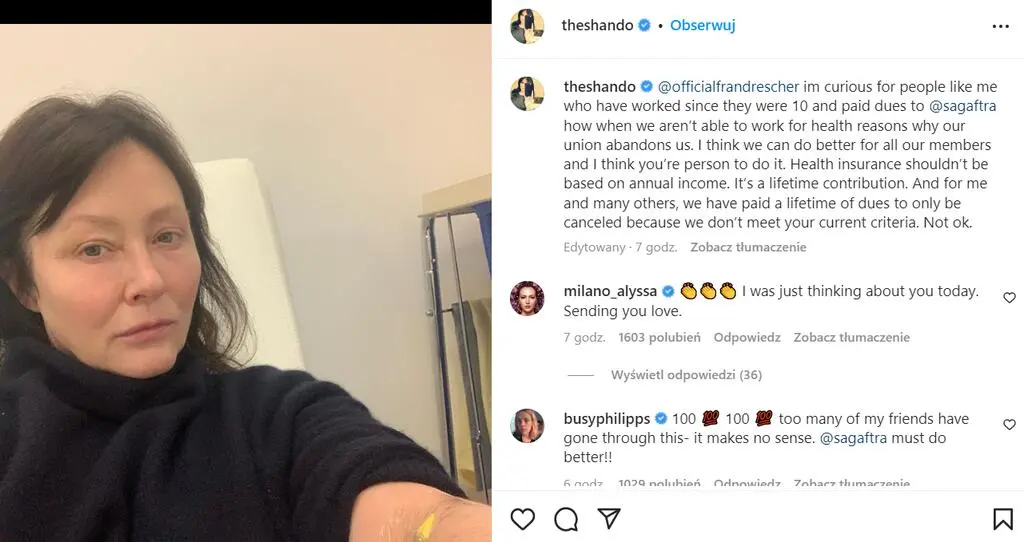 Shannen Doherty straciła ubezpieczenie zdrowotne