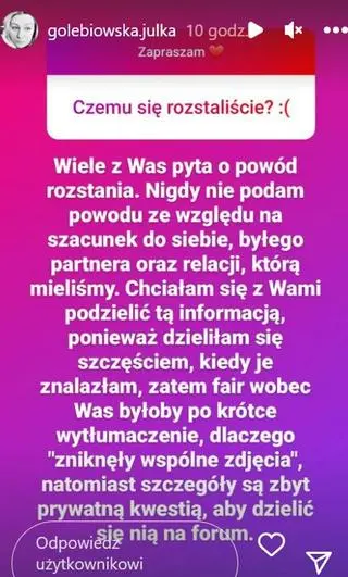 "Ślub od pierwszego wejrzenia". Julia Gołębiowska o powodach rozstania