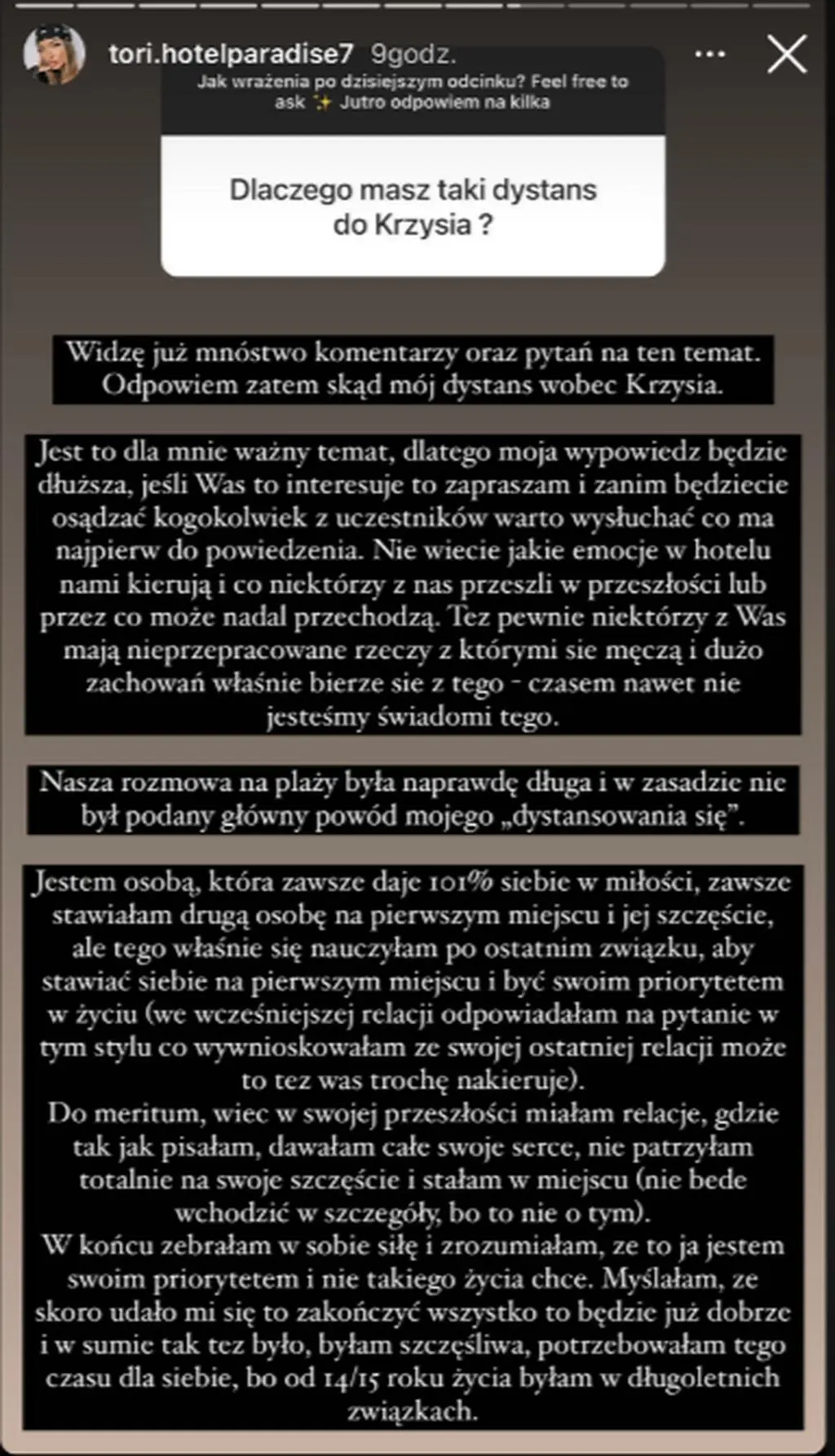 "Hotel Paradise 7". Tori o relacji z Krzysiem