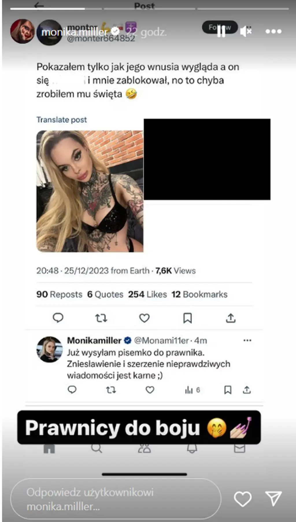 Monika Miller zawiadomiła prawnika
