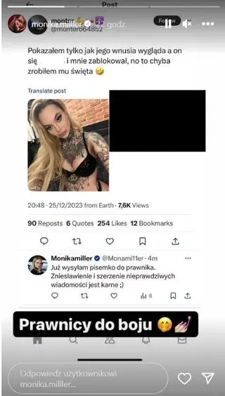 Monika Miller zawiadomiła prawnika