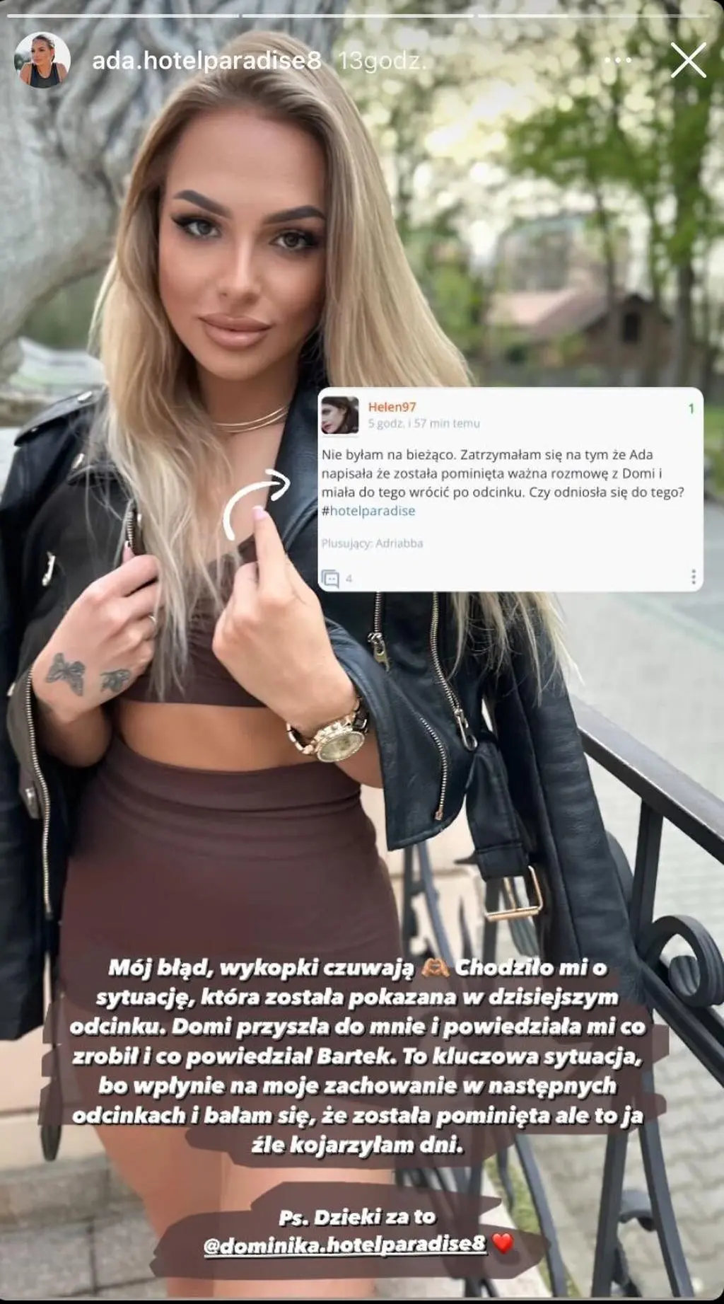 Ada z "Hotelu Paradise 8" przyznała się do błędu. Jest wdzięczna Dominice?
