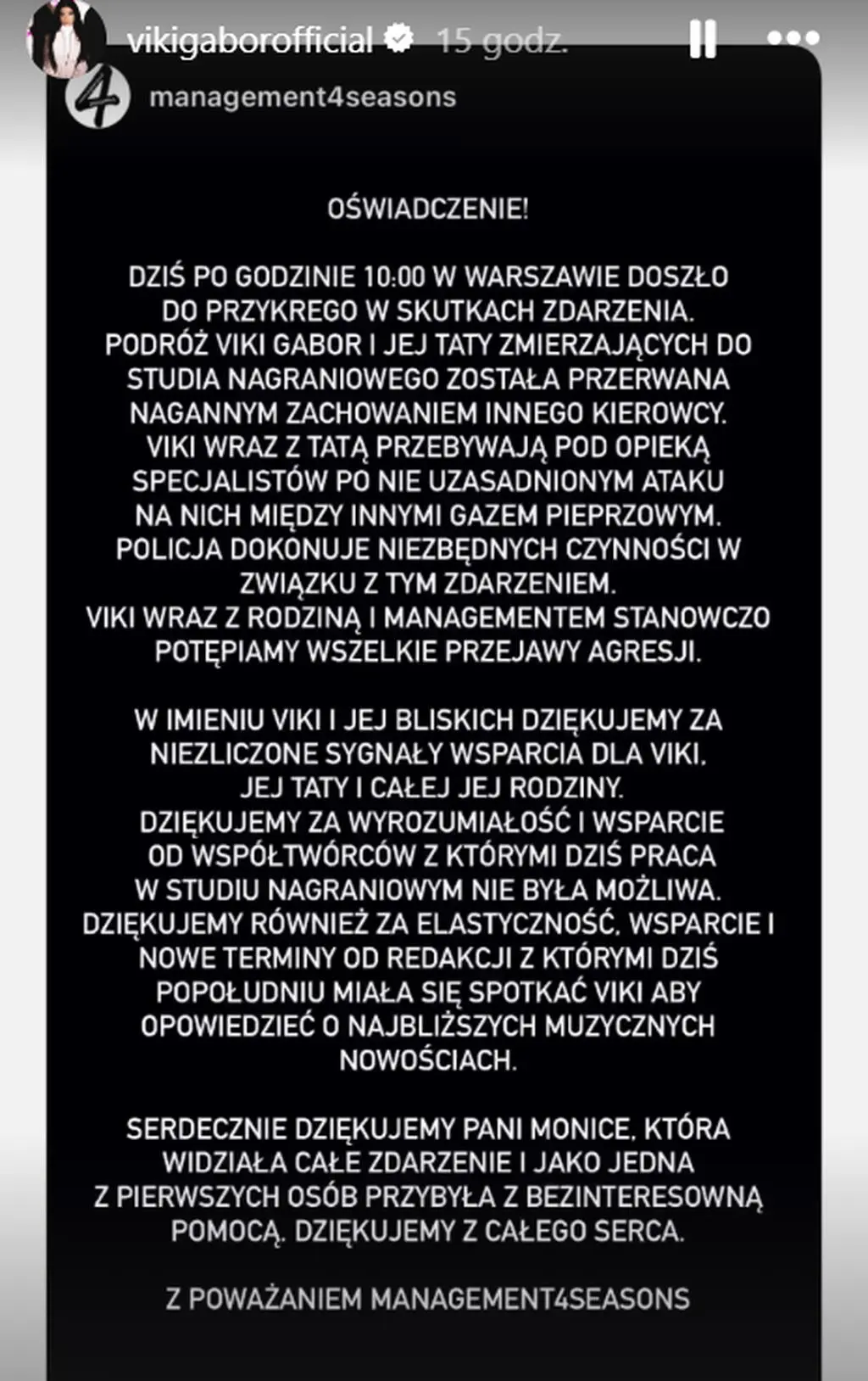 Oświadczenie Viki Gabor
