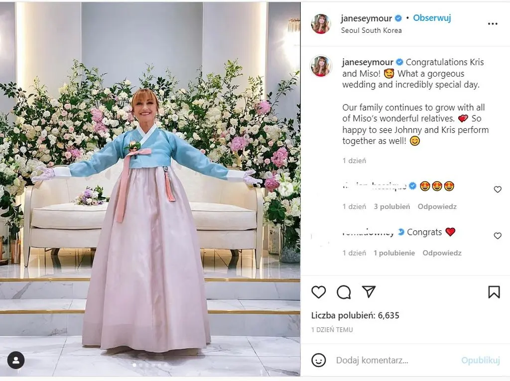 Jane Seymour na koreańskim weselu. Syn aktorki wziął ślub po raz drugi